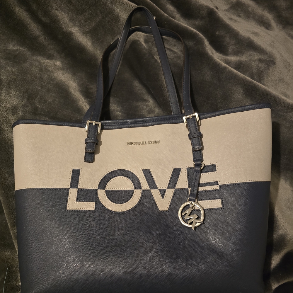Michael Kors LOVE Navy and Grey Tote & Wallet Set